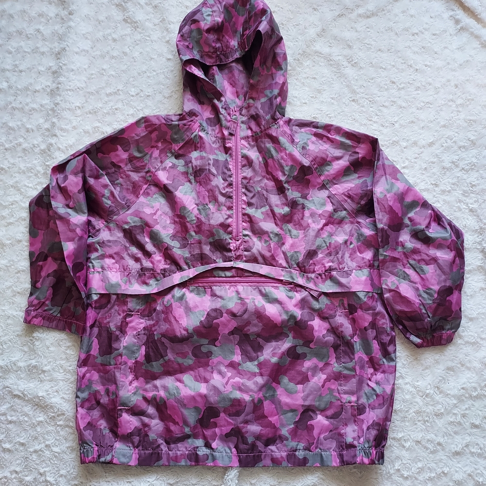 Children's Place Pink & Gray Camo Hooded Jacket Med 7/8 Wind Breaker Rain Fall